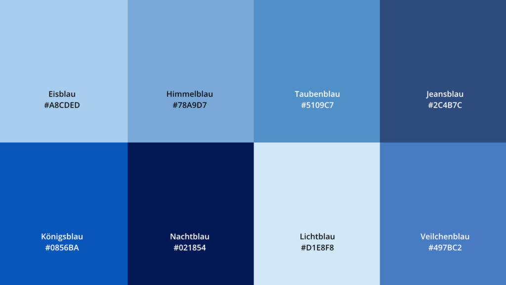 Farbpalette mit Nuancen in Blau