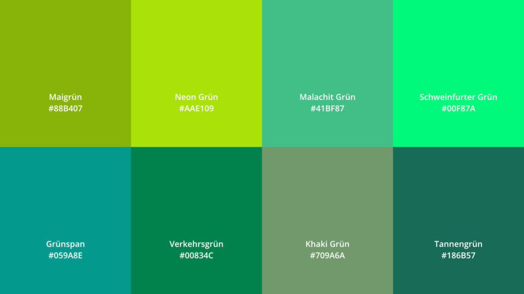 Farbpalette mit Nuancen in Grün