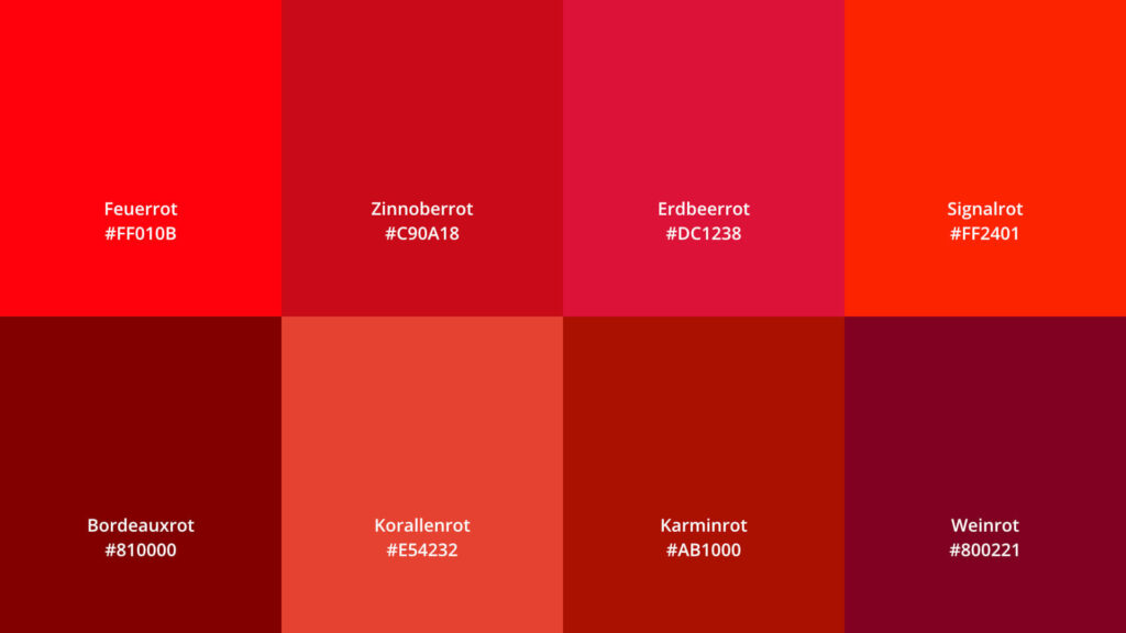 Farbpalette mit Nuancen in Rot